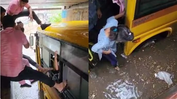 Students rescued through emergency windows after Gujarat school bus gets stuck in rain