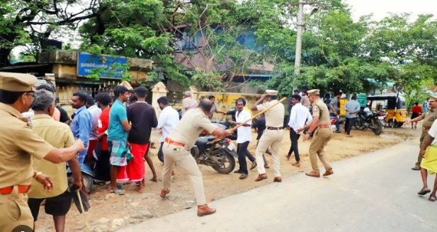 Police batoned people who protested today in Nagercoil